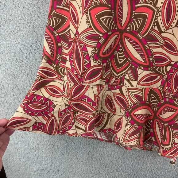 VTG Linen Skirt 18W Boho Lagenlook Tribal Floral Artsy Natural Pockets Lined - Picture 4 of 10